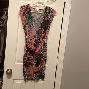 Size lg flowers mini dress very long cut in front